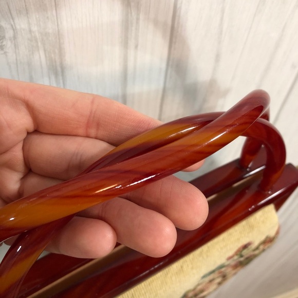 Vintage Floral Tapestry Purse, Lucite Handles - Picture 2 of 6